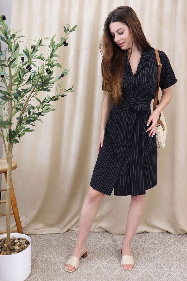 robe-lin-noire-manche-courte-chic-rayure-boutique-vetement-fait-au-quebec-marilou-design